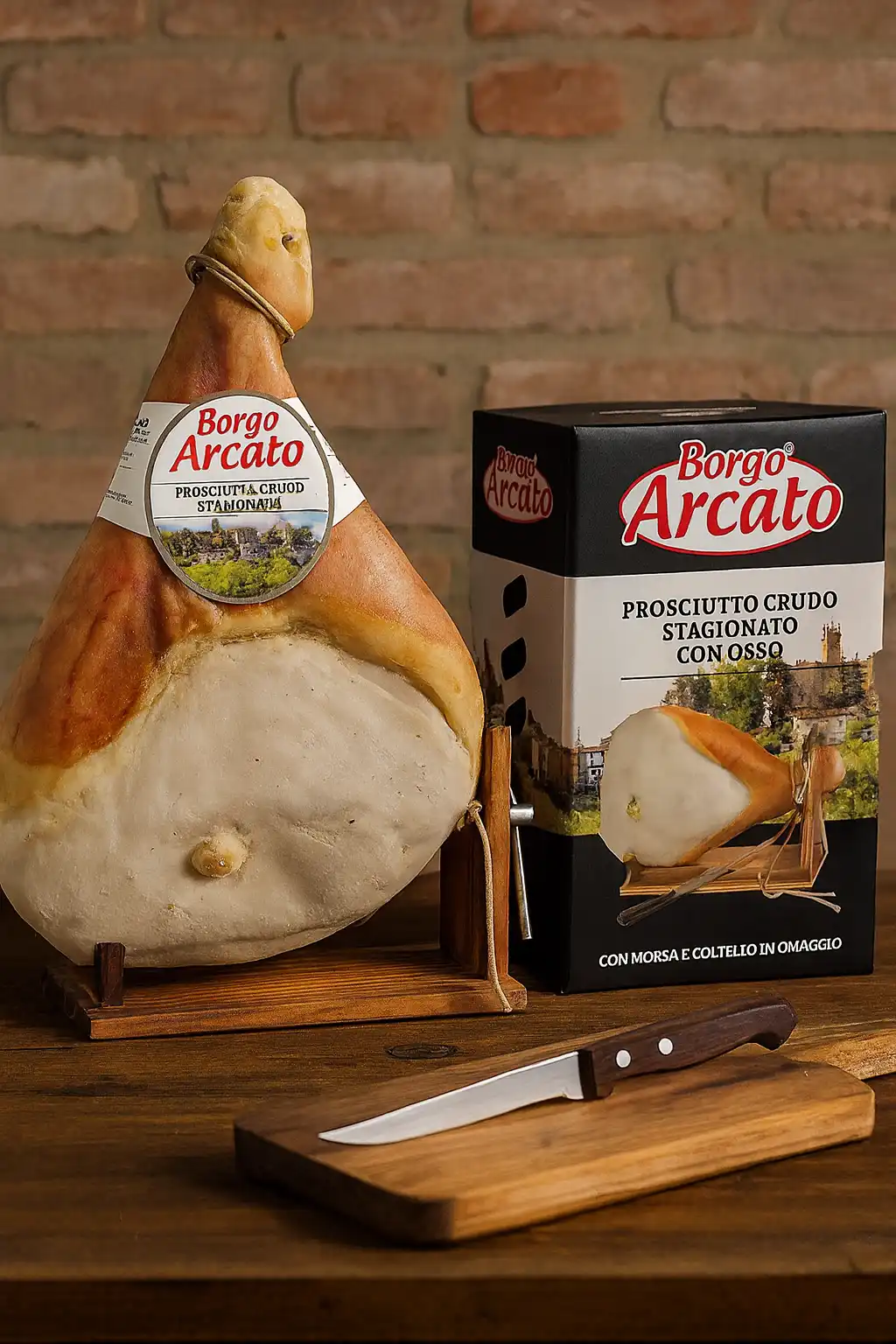Borgo Arcato Prosciutto Crudo 6.5Kg Con Osso Morsa E Coltello Inclusi