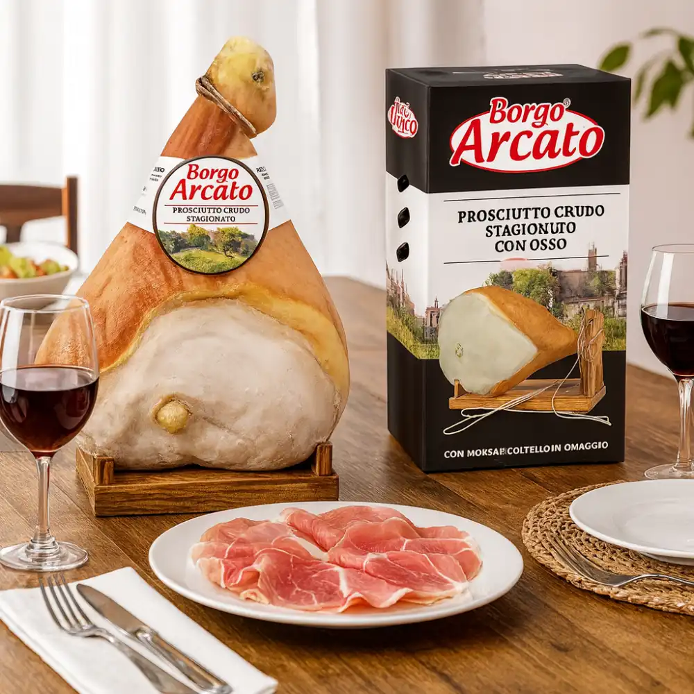 Borgo Arcato Prosciutto Crudo 6.5Kg Con Osso Morsa E Coltello Inclusi