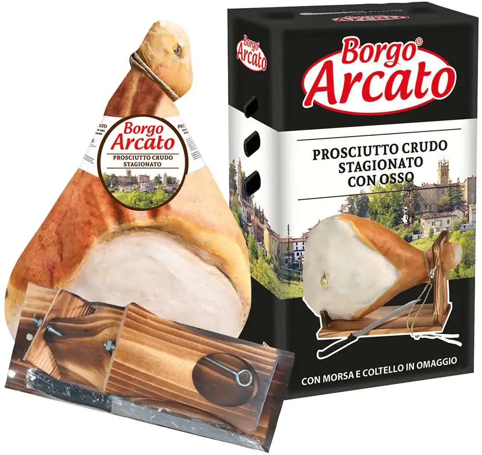 Borgo Arcato Prosciutto Crudo 6.5Kg Con Osso Morsa E Coltello Inclusi