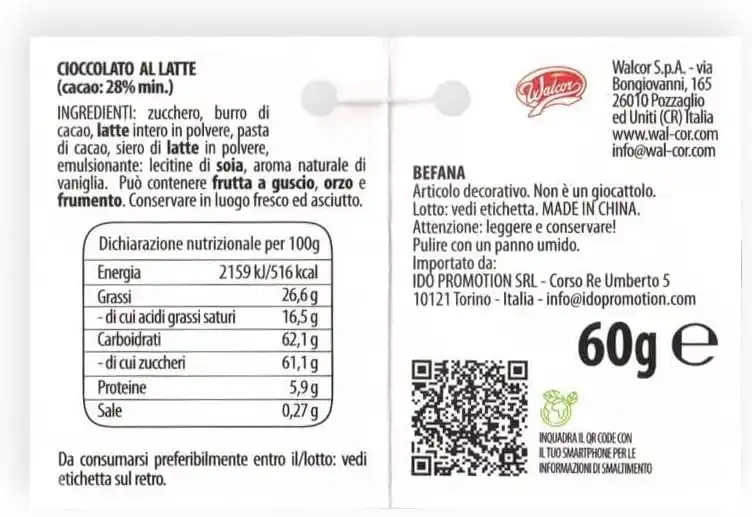 Walcor Befana Fabrizia Con Monete Di Cioccolato Al Latte 60G Bambola Epifania