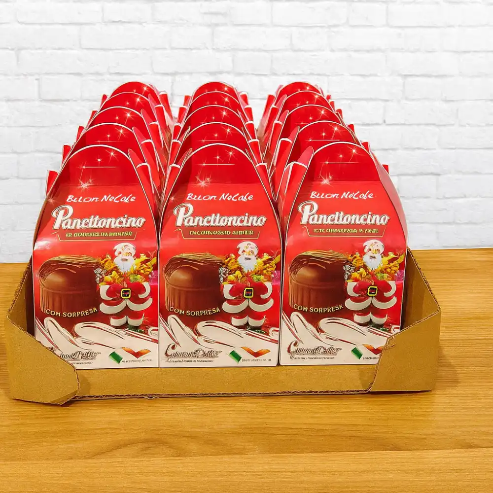 12 Pezzi Panettoncino Cioccolato 80G Con Sorpresa Astuccio Natale Festa Bimbi