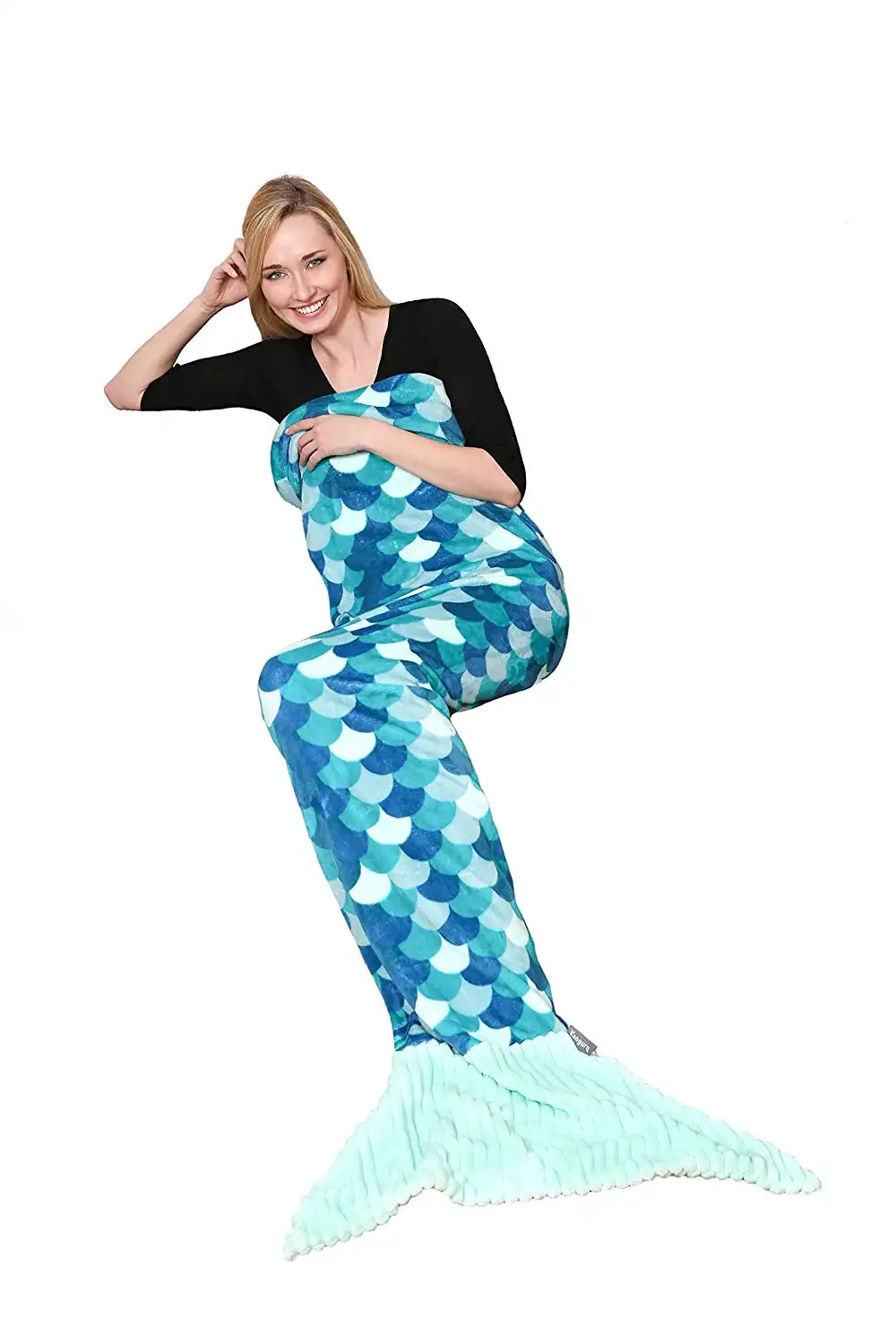 Coperta Sirena In Morbido Pile Soffice e Calda Plaid Lungo 200 Cm Turchese