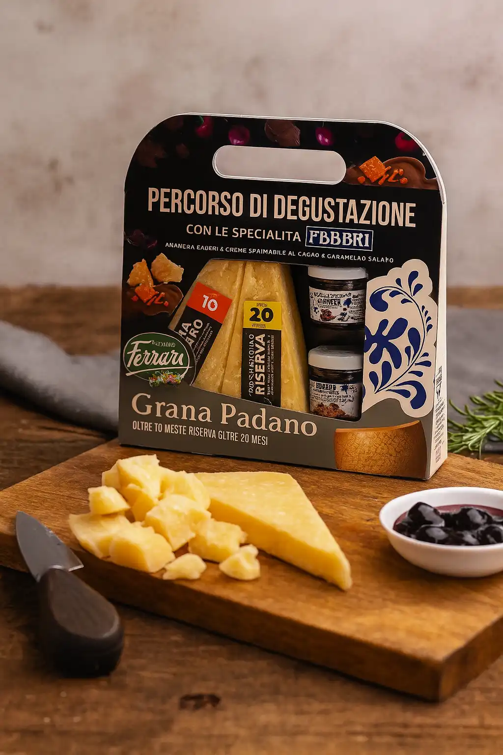 Confezione Grana Padano 10/20 Mesi 400g con Confetture Fabbri Ferrari