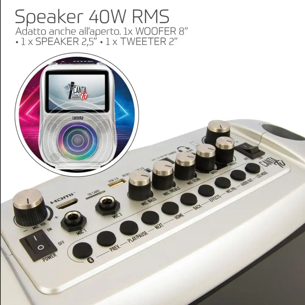 Canta Tu Karaoke Pro 2023 Argento Con Display Touch Wi-Fi Microfono Wireless