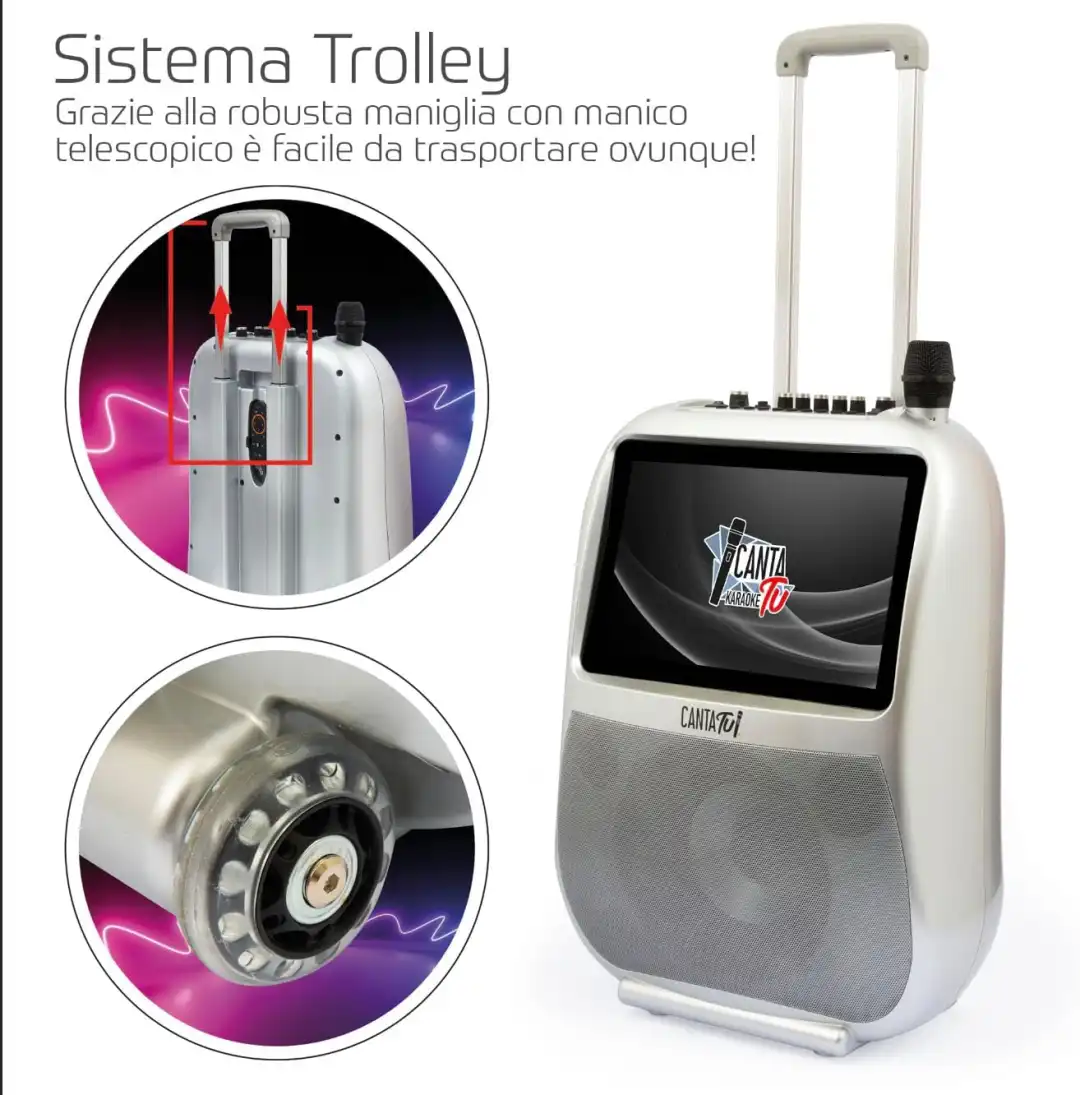 Canta Tu Karaoke Pro 2023 Argento Con Display Touch Wi-Fi Microfono Wireless