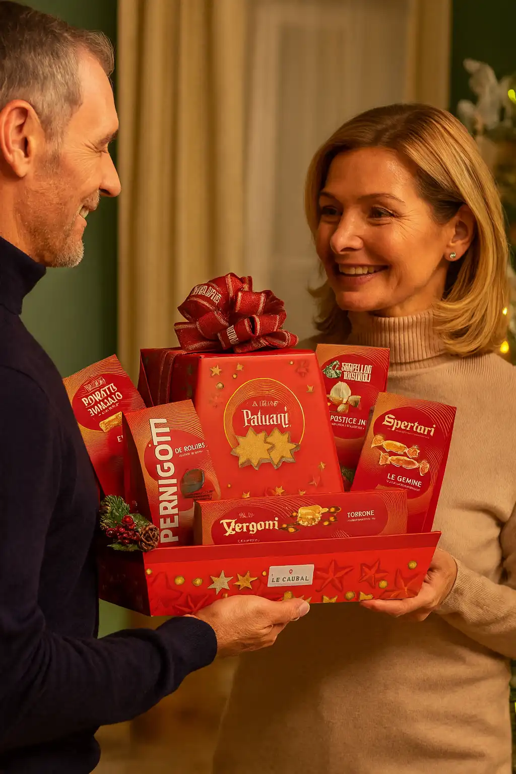 Cesto Natale Vassoio Agrifoglio Le Cadeau 6 Pezzi Dolci Assortiti Regalo