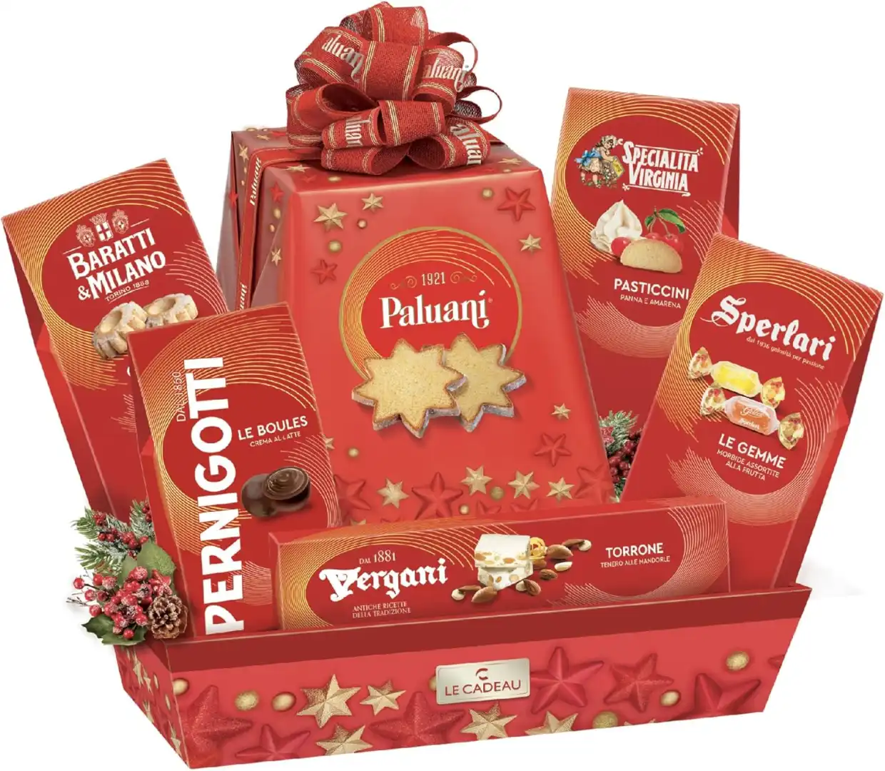 Cesto Natale Vassoio Agrifoglio Le Cadeau 6 Pezzi Dolci Assortiti Regalo