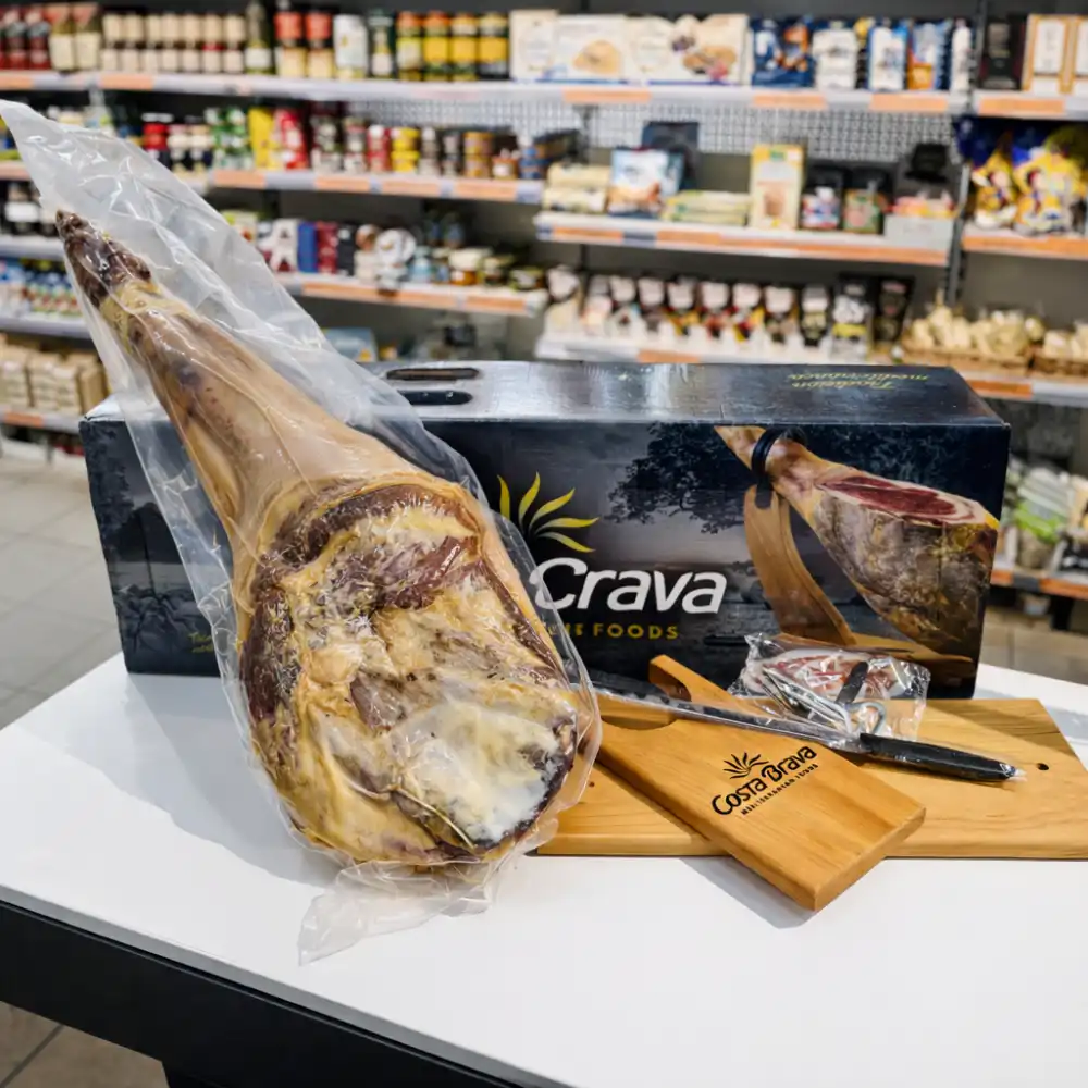 Jamon Serrano Paleta 4kg Disossato con Coltello e Porta Prosciutto Set RegaloBox