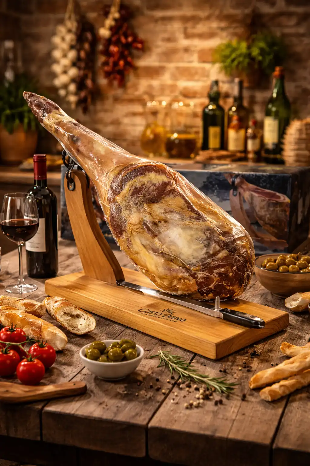 Jamon Serrano Paleta 4kg Disossato con Coltello e Porta Prosciutto Set RegaloBox
