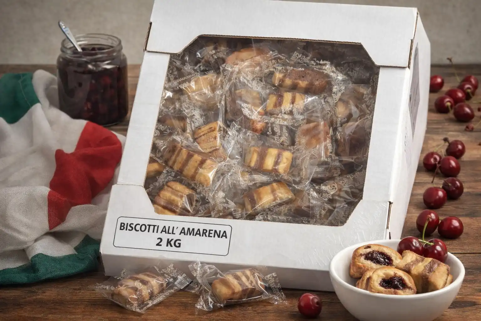 Biscotti all’Amarena Monoporzione 2kg Dolci da Forno Incartati Singoli
