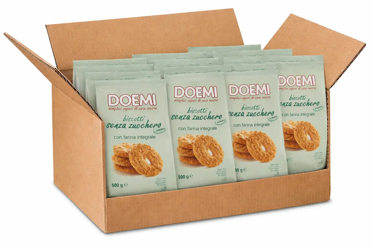 8 X DOEMI Biscotti Senza Zucchero Integrali 500g con Farina Integrale