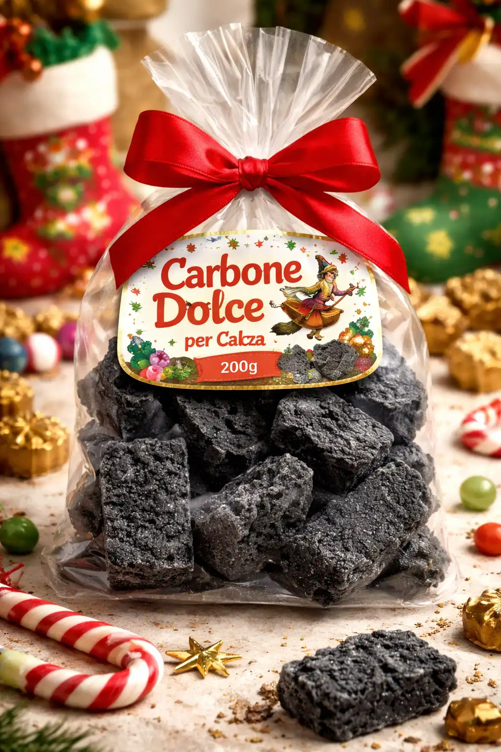 Carbone Dolce Epifania 200g per Calza Befana Tradizionale Zucchero Nero