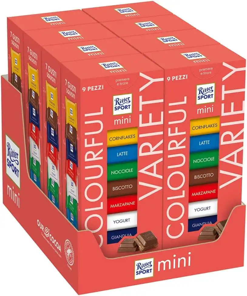 8 Pezzi Ritter Sport Mini Tower Colourful Mix Cioccolatini 150 g