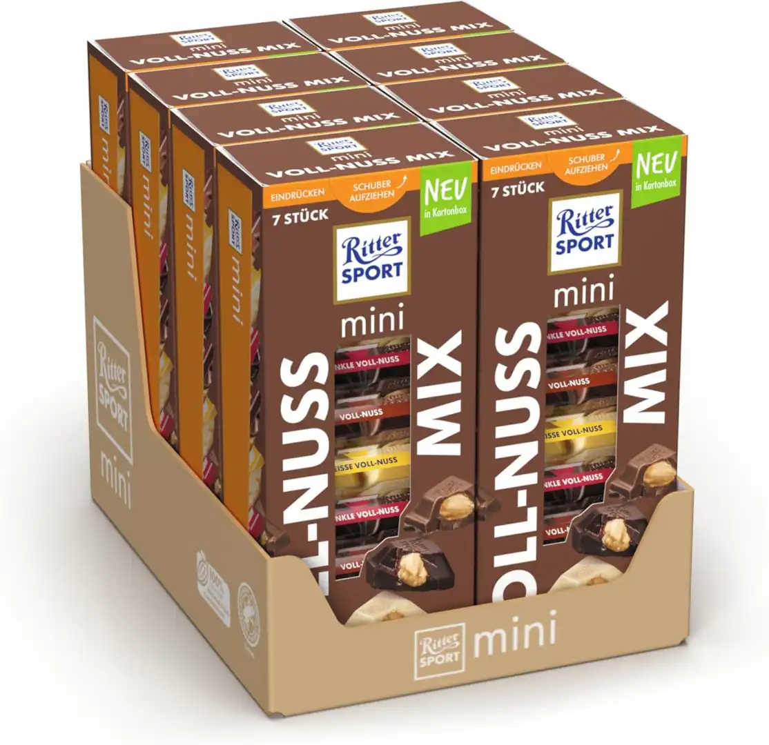 8 Pezzi Ritter Sport Mini Tower Special Nuts Mix Cioccolatini 116 g