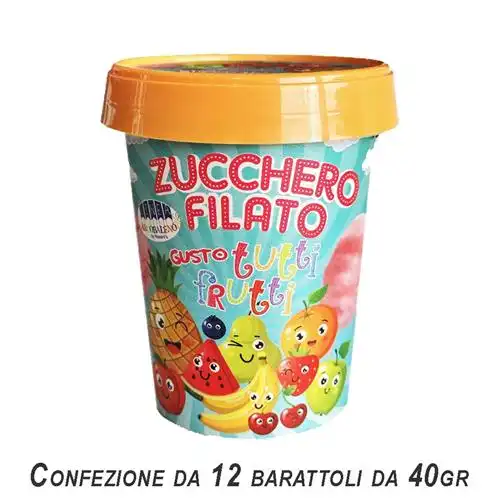 Zucchero Filato Arcobaleno Tutti Frutti Barattolo 40 g Confezione 12 Pezzi