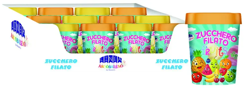 Zucchero Filato Arcobaleno Tutti Frutti Barattolo 40 g Confezione 12 Pezzi