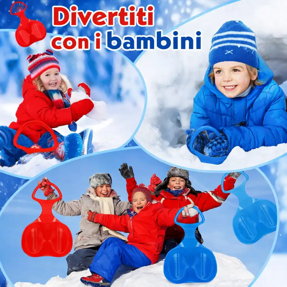 2X Slitta da Neve con Manico, Slittino in Plastica Antiscivolo 56 cm