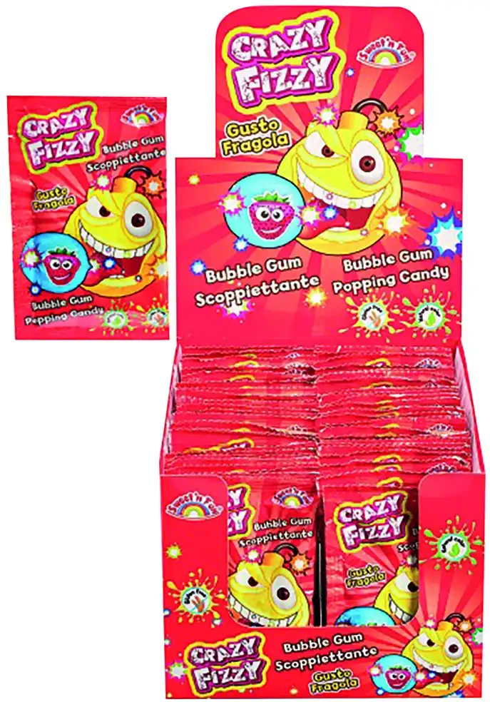 50 Pezzi Chewing Gum Crazy Fizzy Fragola Scoppiettante Bubble Gum 7 g