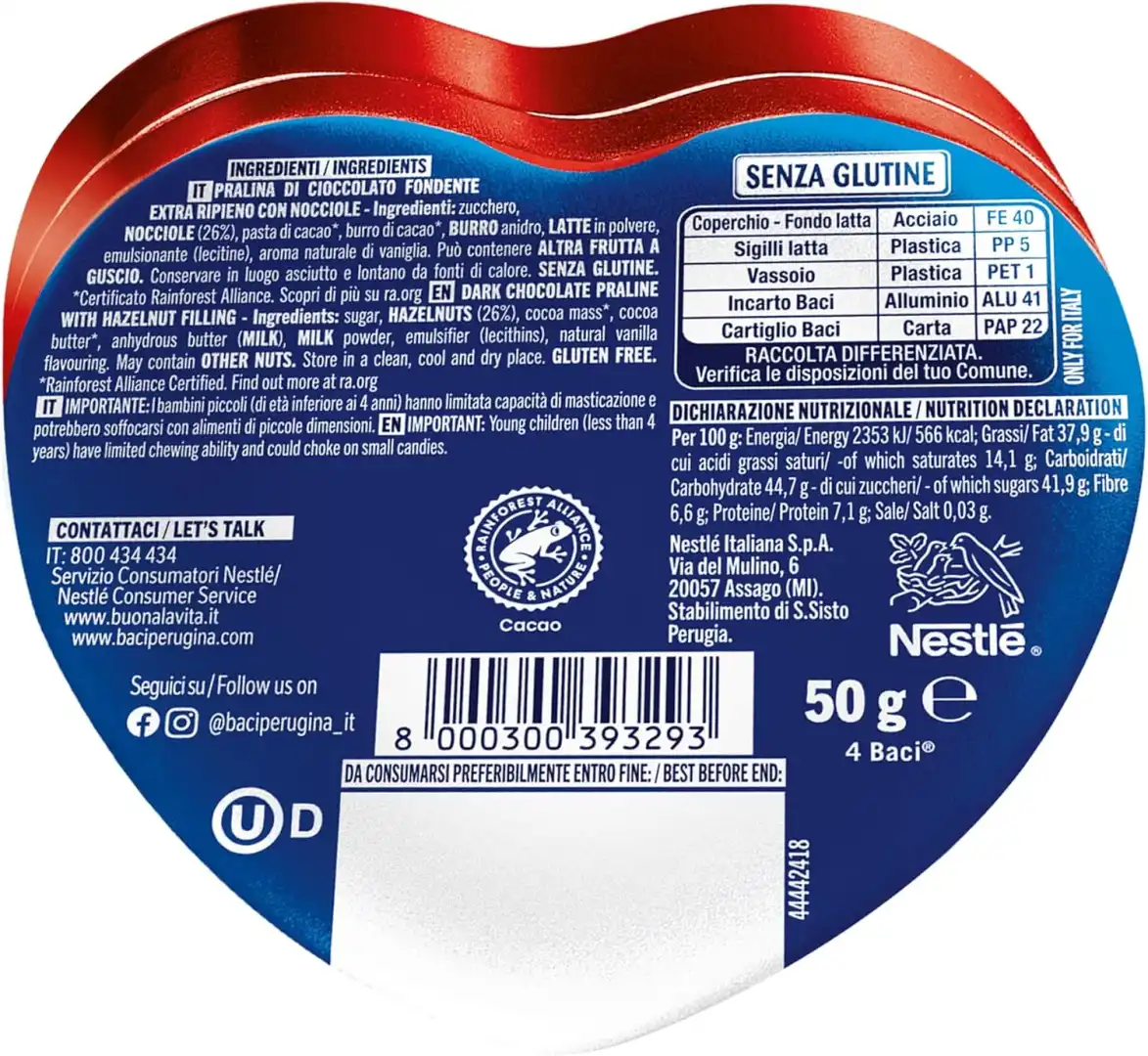 Baci Perugina Latta Cuore 50g Senza Glutine Idea Regalo San Valentino