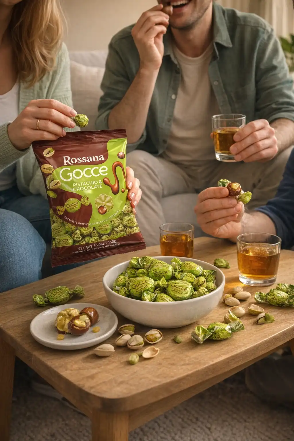 4 Buste Rossana Gocce Pistacchio e Cioccolato 150g Caramelle Ripiene Originali