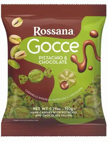 4 Buste Rossana Gocce Pistacchio e Cioccolato 150g Caramelle Ripiene Originali