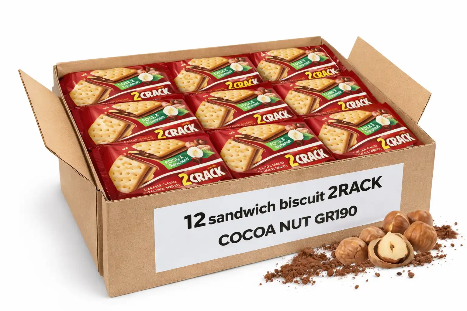 12x Roshen 2Crack Biscotti Sandwich Cacao e Nocciola 190g Snack Dolci