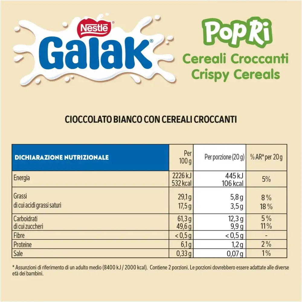 Galak PoPri Cioccolato Bianco Cereali 36 Barrette da 40g Scorta