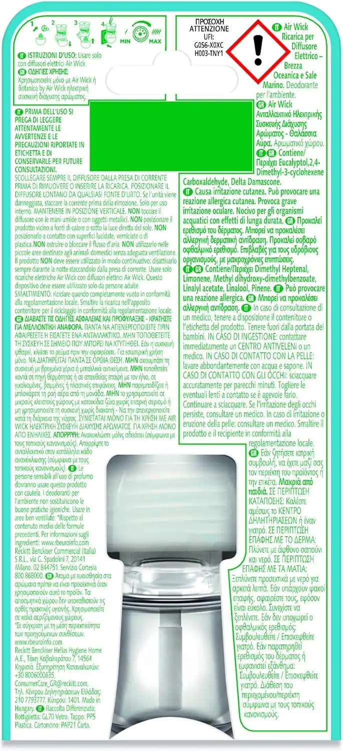 Air Wick Diffusore Elettrico Oli Essenziali 6 Ricariche Brezza Oceanica Marino