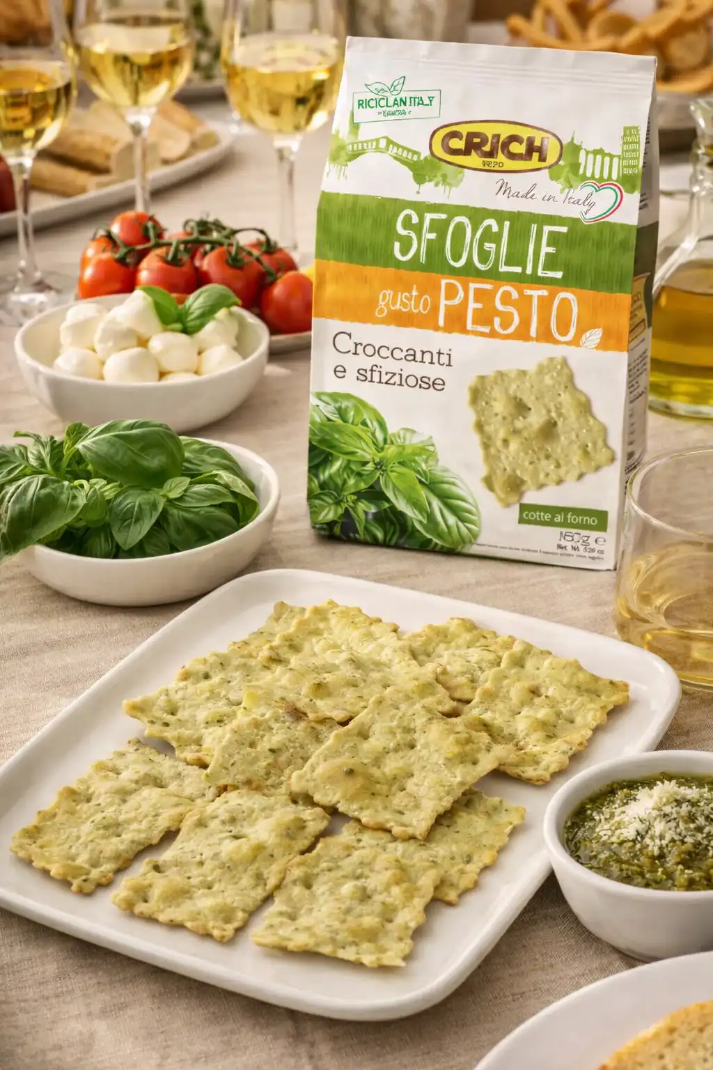 12 Pezzi Crich Sfoglie Crackers Gusto Pesto 150 g Cotte al Forno