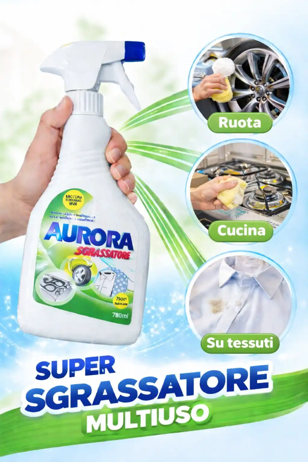 Aurora Sgrassatore Universale Spray 780 ml Potente per Cucina e Superfici