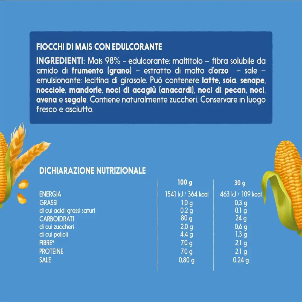 3 Pezzi Misura Cornflakes Dolcesenza Mais Italiano Senza Zuccheri 350 g