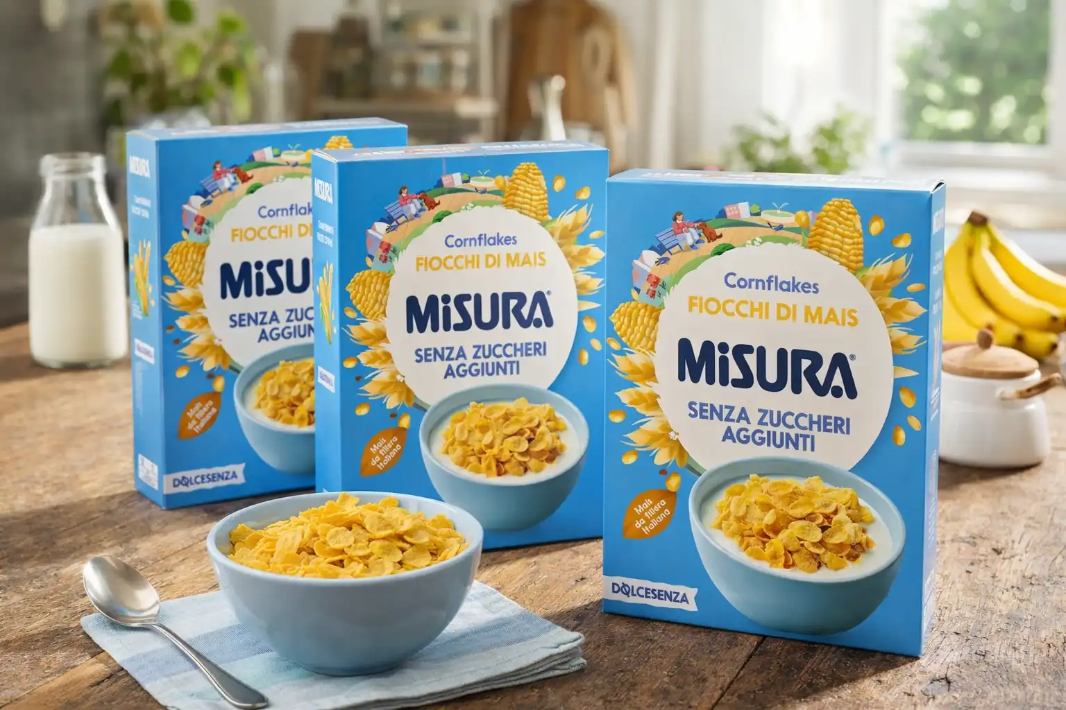 3 Pezzi Misura Cornflakes Dolcesenza Mais Italiano Senza Zuccheri 350 g
