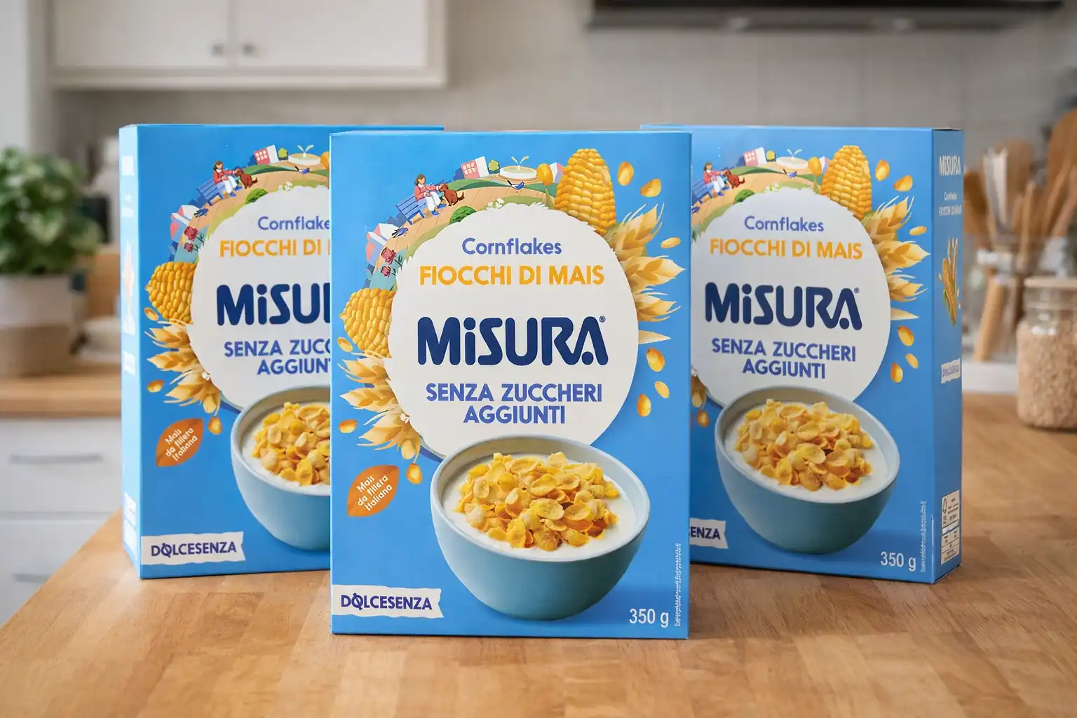3 Pezzi Misura Cornflakes Dolcesenza Mais Italiano Senza Zuccheri 350 g