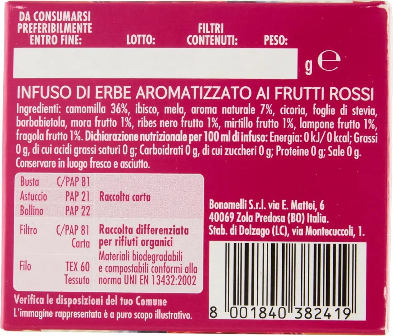 12 Confezioni Bonomelli Infusi Armoniosi Camomilla E Frutti Rossi 12 Filtri
