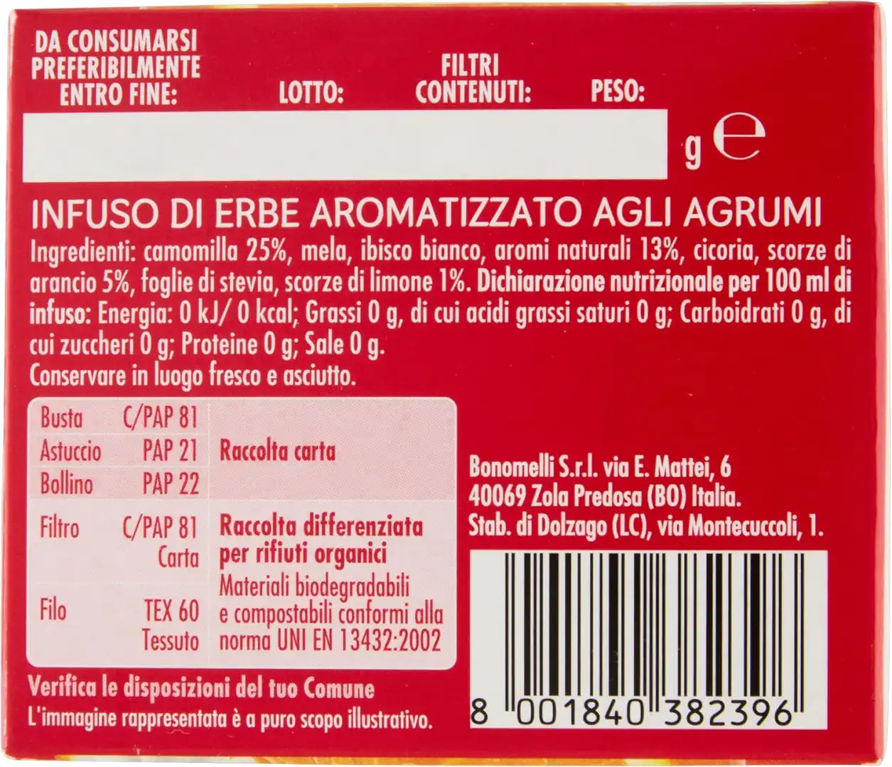 12 Confezioni Bonomelli Infusi Armoniosi Camomilla E Agrumi 12 Filtri