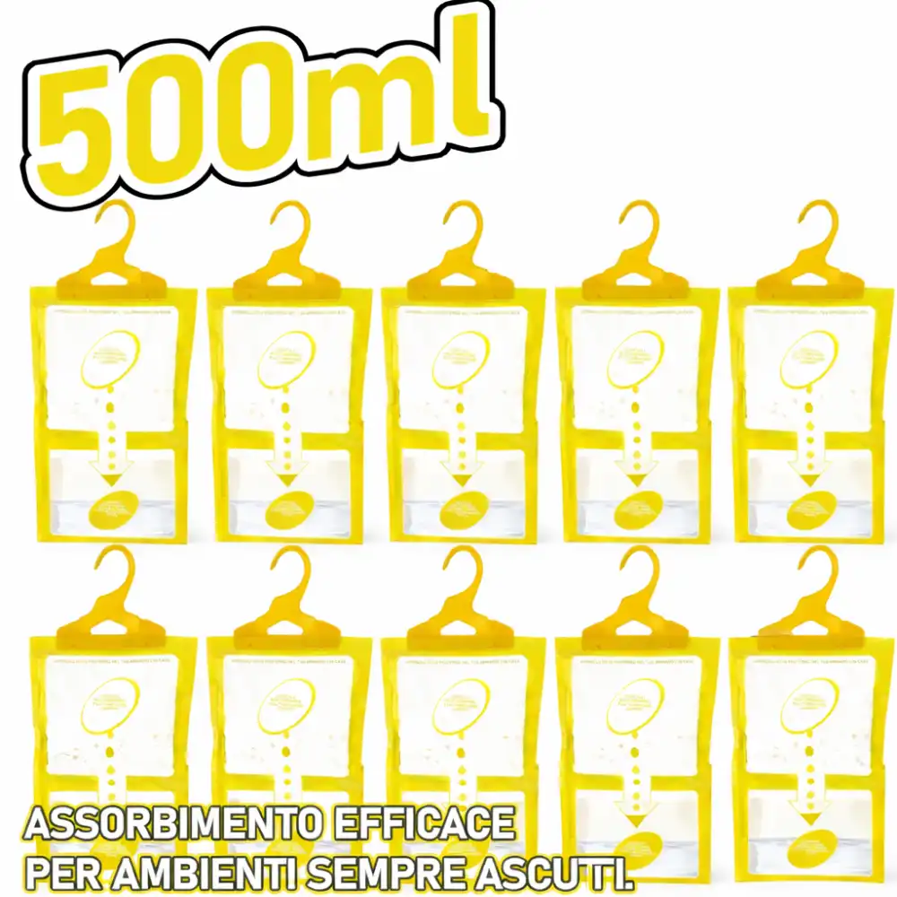 Set 10 Deumidificatori Con Appendino 2 In 1 Anti Umidità Anti Odore Vaniglia