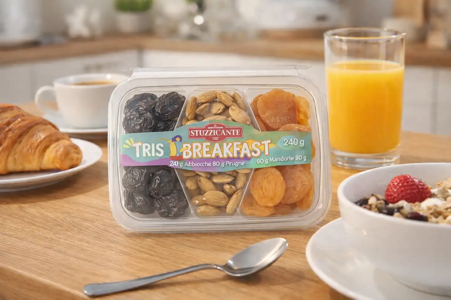 Tris Colazione 240g Albicocche Prugne Mandorle Snack Naturale Energia Mix