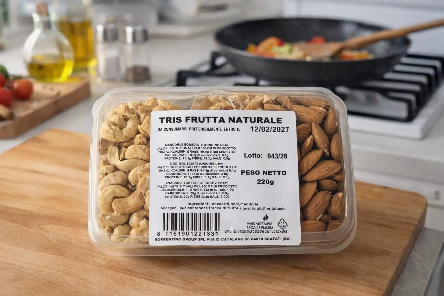 Tris Frutta Naturale 220g Mandorle Noci Anacardi Tostati Mix Snack