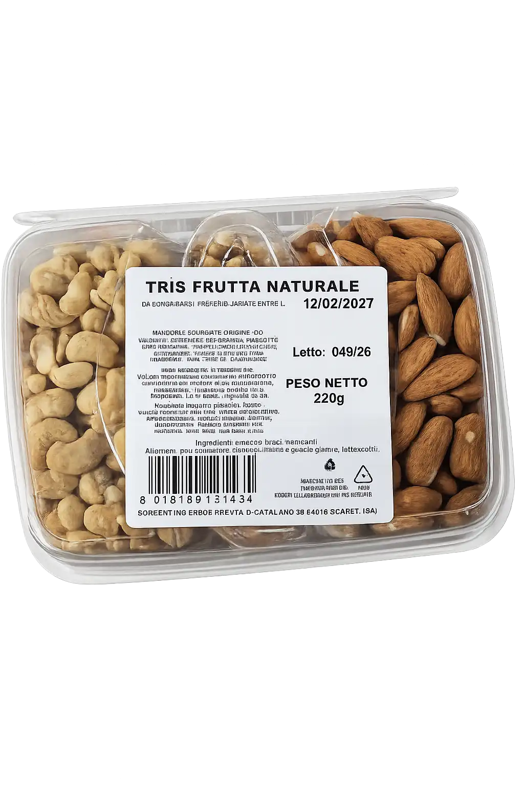 Tris Frutta Naturale 220g Mandorle Noci Anacardi Tostati Mix Snack