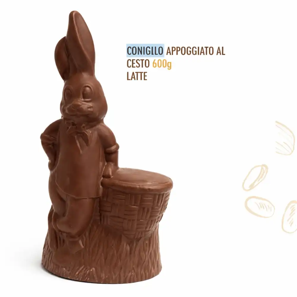 Coniglio Cioccolato 600g Appoggiato al Cesto Latte Pasqua Edizione 2026