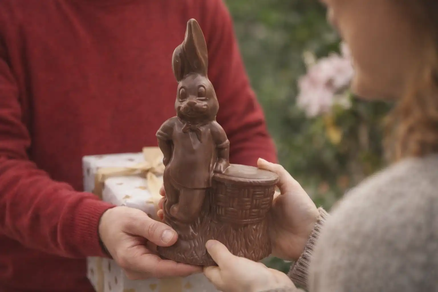 Coniglio Cioccolato 600g Appoggiato al Cesto Latte Pasqua Edizione 2026
