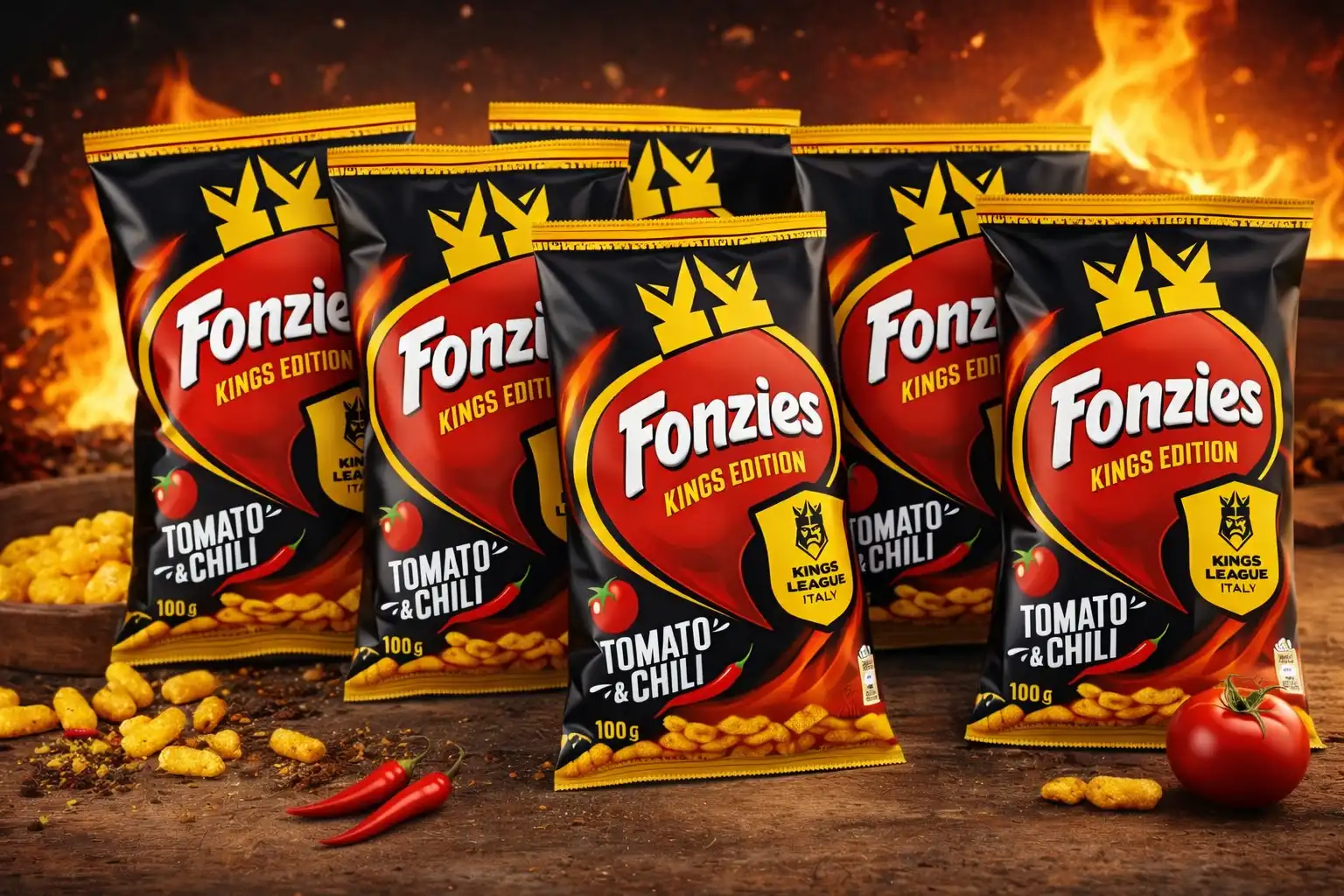 6 Pezzi Fonzies Bomber Edition Pomodoro e Chili Snack Mais 100g