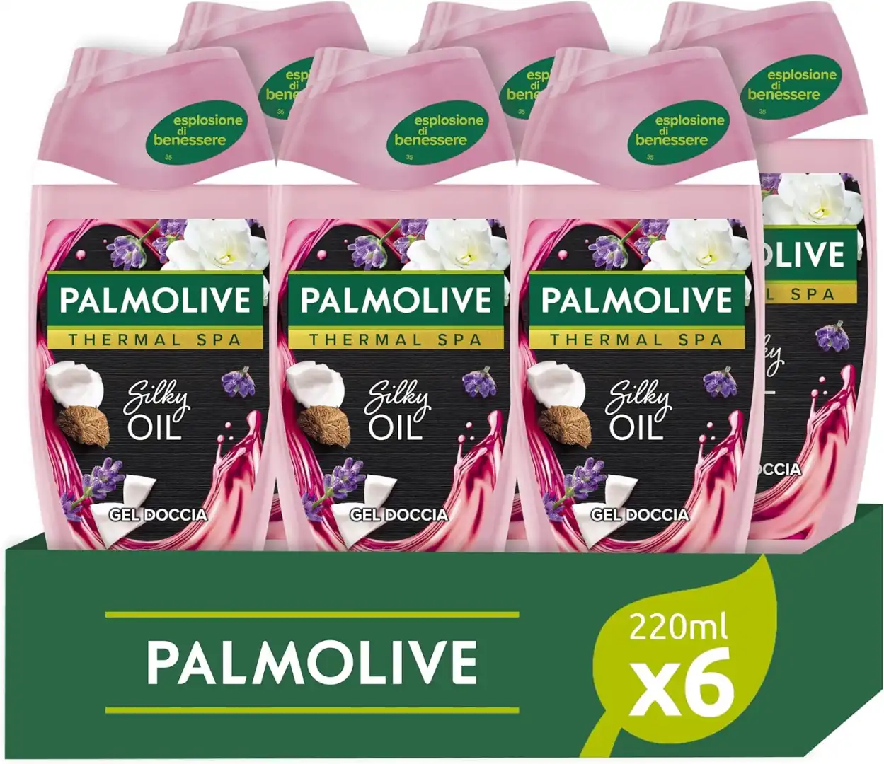 6x Palmolive Thermal Spa Silky Oil 220ml Gel Doccia Cocco Lavanda