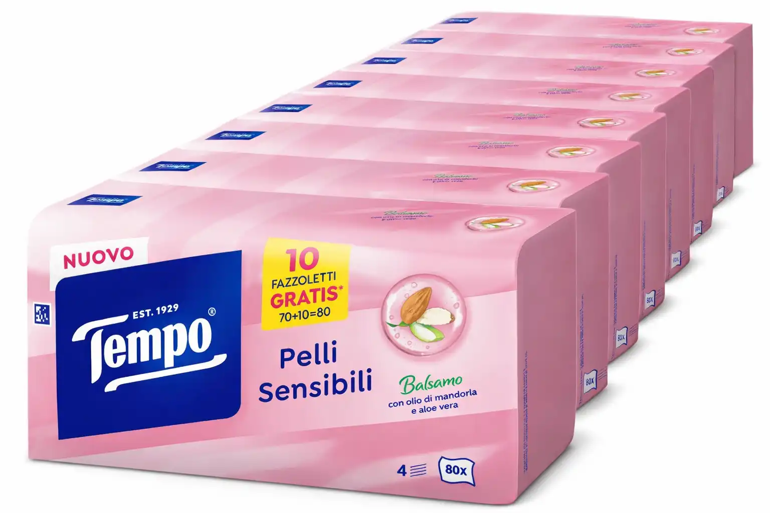 12X Tempo Fazzoletti Pelli Sensibili 80 Veline con Aloe e Olio Mandorla