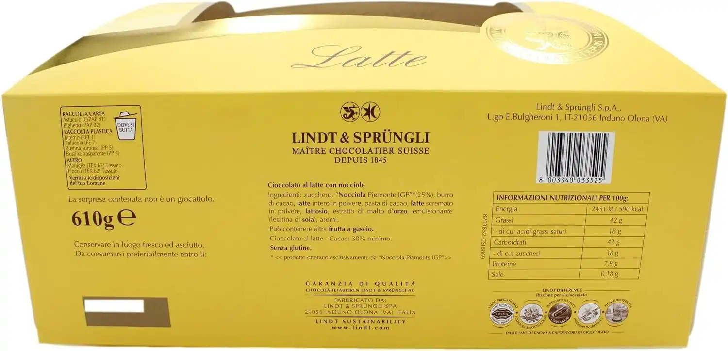 Lindt&Sprungli Noccior Latte Classico 610g Uovo di Pasqua Nocciole IGP
