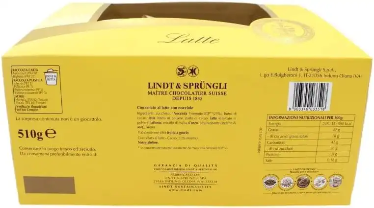 Lindt Uovo Pasqua 2026 Noccior Latte Nocciole Piemonte IGP 510g