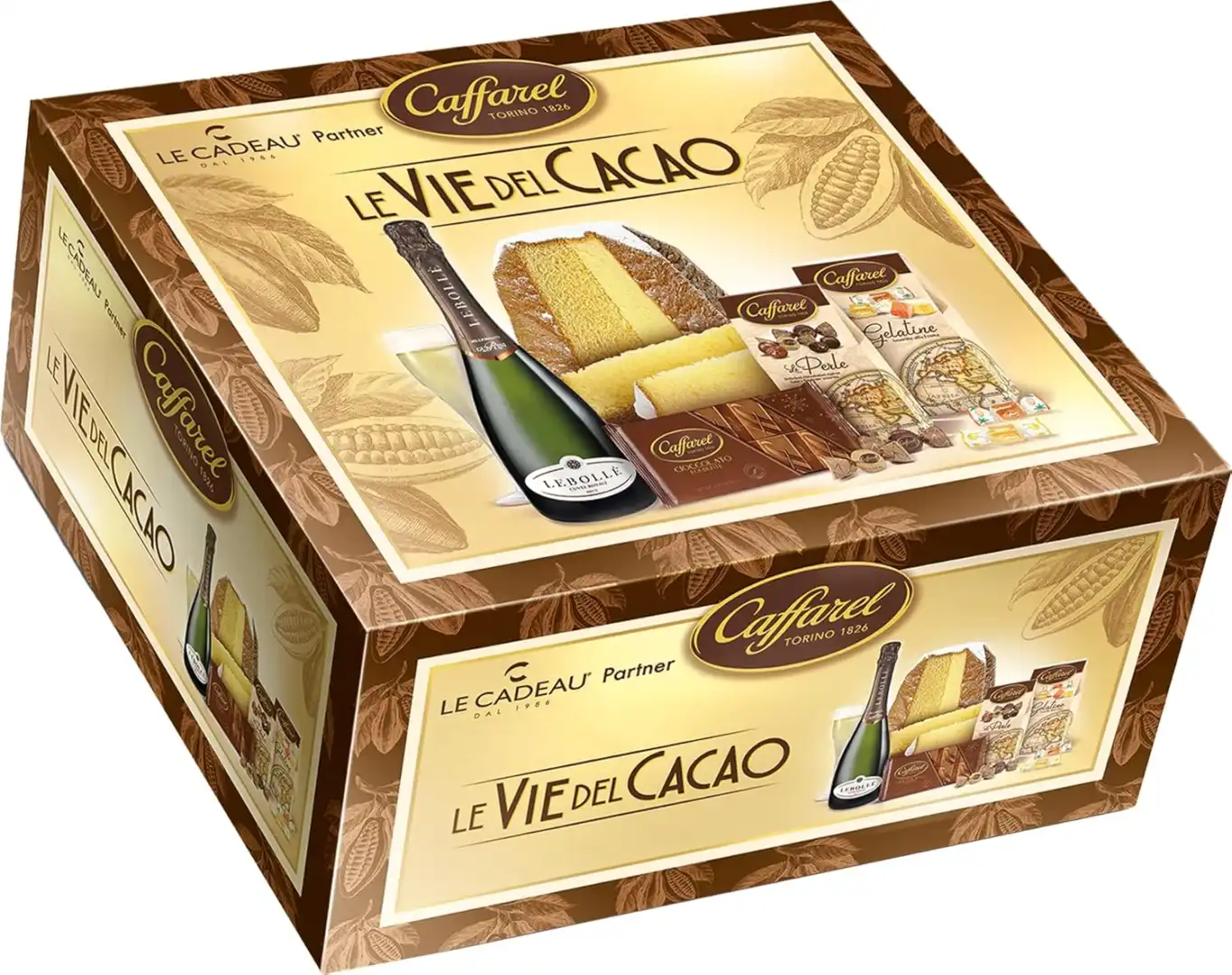 Le Cadeau Vie del Cacao 2024 Confezione con Pandoro Spumante Cioccolata Gelatine