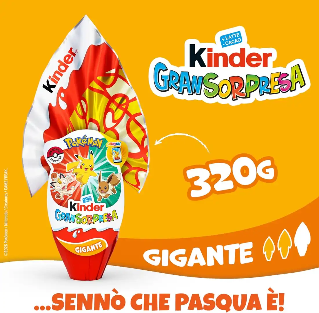 Kinder GranSorpresa Gigante Pokemon 320g Uovo Pasqua Edizione 2026 Sorpresa