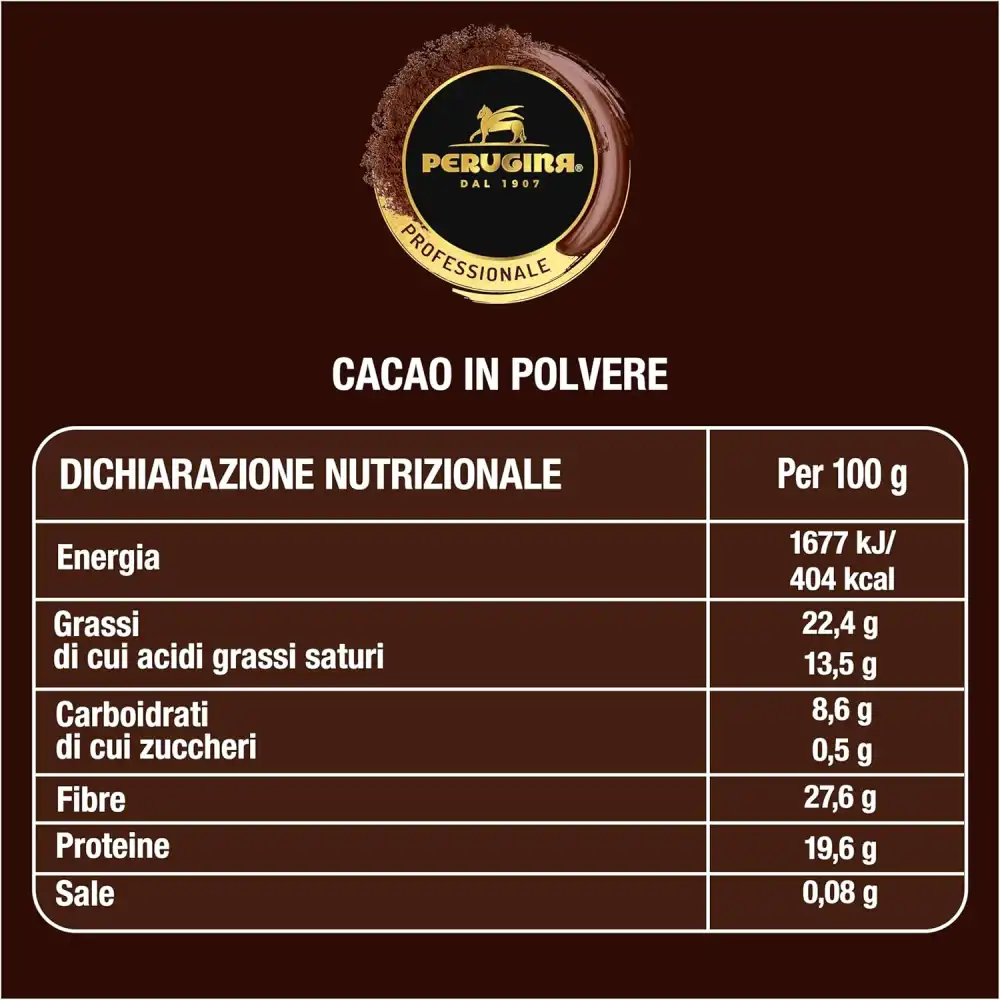 Perugina Cacao in Polvere Professionale 1Kg Cacao Amaro Senza Glutine