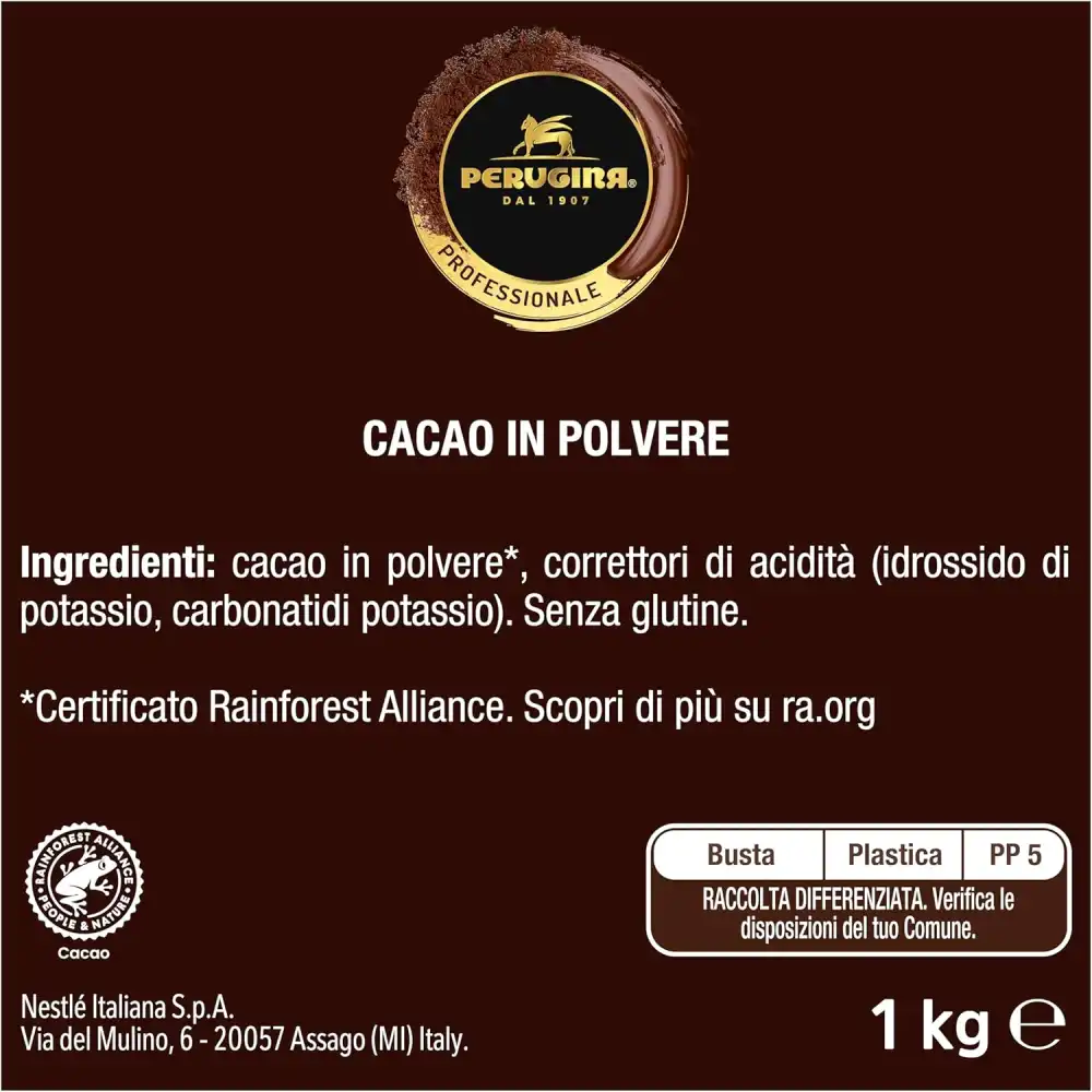 Perugina Cacao in Polvere Professionale 1Kg Cacao Amaro Senza Glutine